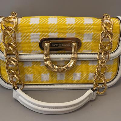 Roberto Cavalli Designer Handbag – Yellow Houndstooth Pattern