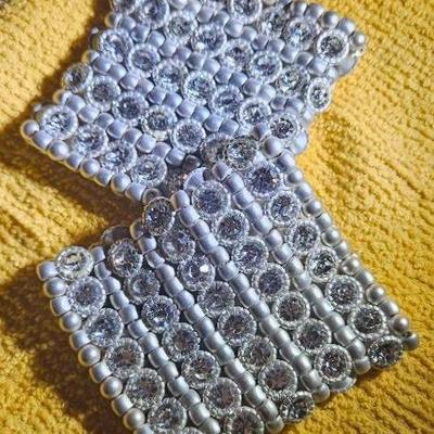 Vintage-Inspired Wide Crystal Beaded Stretch Cuffs – Set of 2