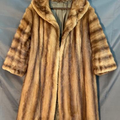 Vintage Midi-Length Real Fur Coat with Floral Satin Lining 