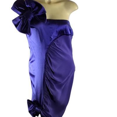 Valentino Purple Silk One Shoulder Bow Cocktail Dress – Size 10

