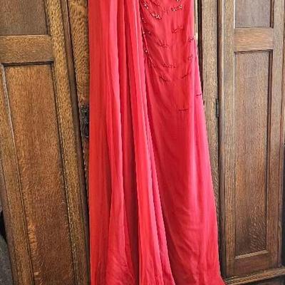 Roberto Cavalli One-Shoulder Red Evening Gown – Size 40 – Asymmetric Beaded Dress