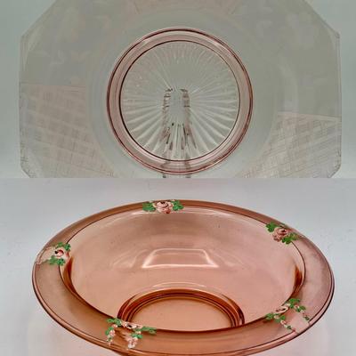 Depression Glass Console Bowl & Plate