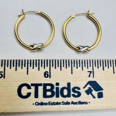 14K Yellow Gold Hoop Earrings with White Gold Details