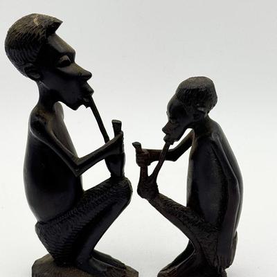 (2) Vintage African Ebony Wood Carvings - Musicians