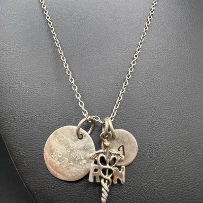 (3) Sterling Silver Nurse Charms on Sterling Silver Necklace