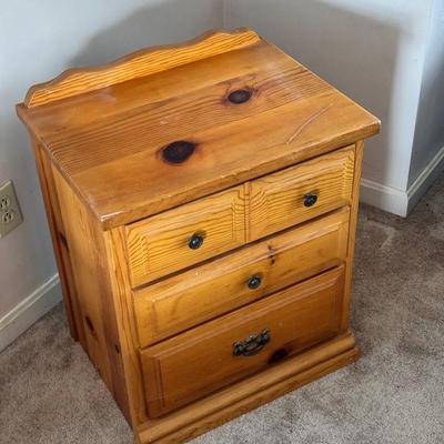 Three Drawer Light Wood Nightstand 