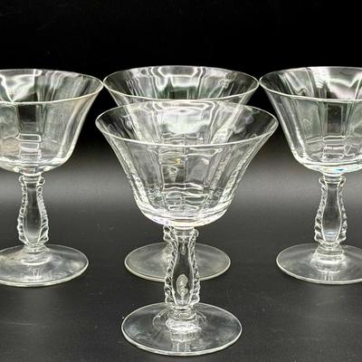 (4) Fostoria Optic 6037 Stem Water, Sherbet and Juice Glasses