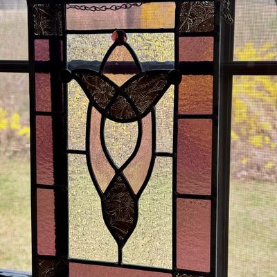 Purple & Clear Stained Glass Hanging Panel