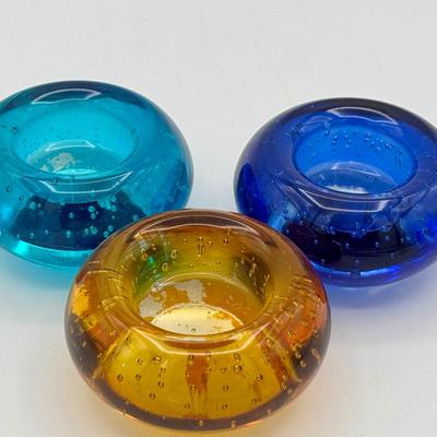 (3) Bubble Glass Candle Holders 