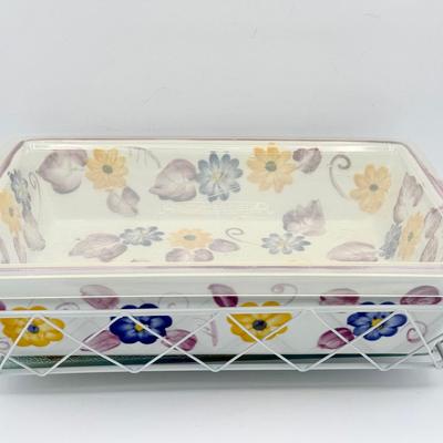 Temp-Tations 4QT Floral Embroidery Dish And Stand 