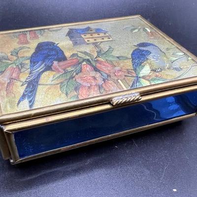 1990s Enesco Glass Bird Trinket Box or Jewelry Box