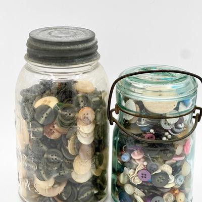 (2) Vintage Atlas Jars Full Of Buttons