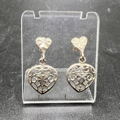 1” Sterling Silver Heart Earrings