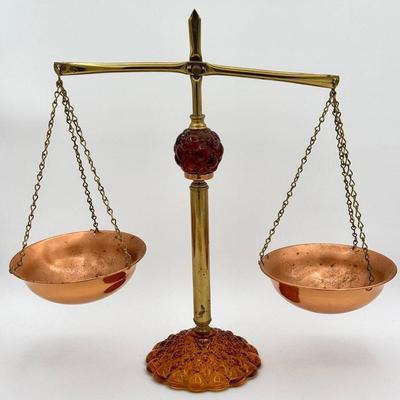 Princess House Scales of Justice Amber Quilted Glass & Copper Scales 16"
