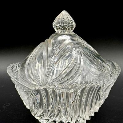 Vintage Pressed Glass Candy Dish with Floral Lid