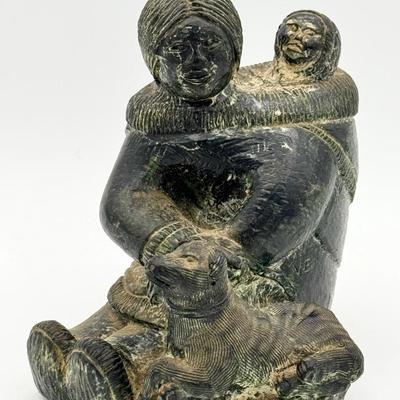 Wolf Original Inuit-Style Sculpture “Mother, Child & Dog”