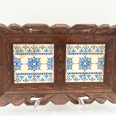 Vintage Wooden Tray With Tiles 