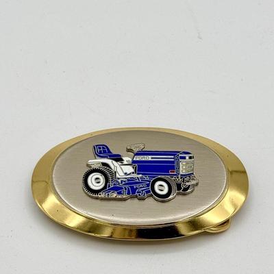 Vintage Ford Blue Tractor Lawn Mower Belt Buckle Oval 4”x2.5”