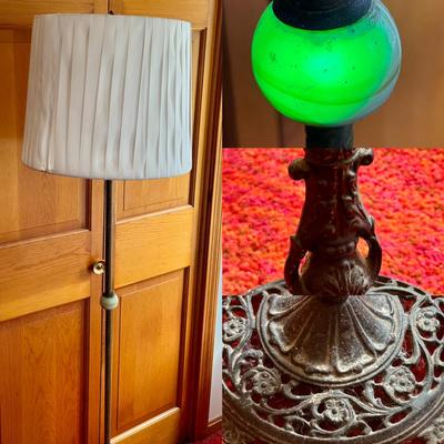 Antique Cast Iron Floor Lamp with Uranium Glass Accent