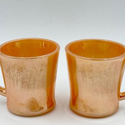(2) Vintage Peach Luster Iridescent Coffee Mugs