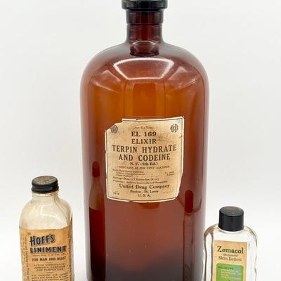 (3) Vintage Medicine Bottles Feat. Antique ELIXIR CODEINE bottle