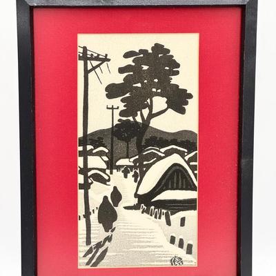 Gihachiro Okuyama “Snowy Street” Woodblock Print