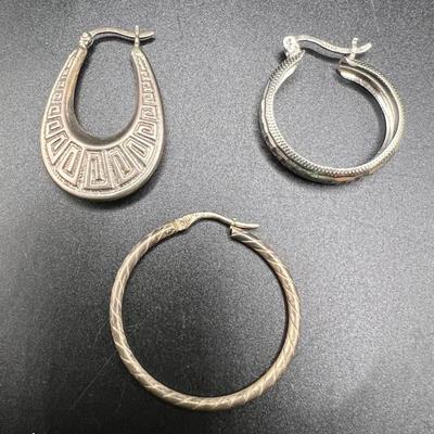 (3) Single Sterling Silver Hoop Earrings