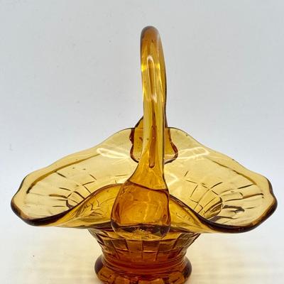 Vintage Amber Glass Basket with Handle