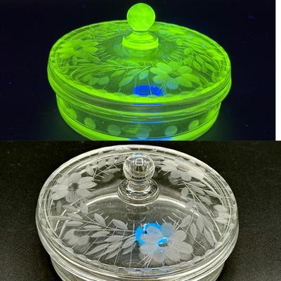 Vintage Etched Trinket Dish With Lid