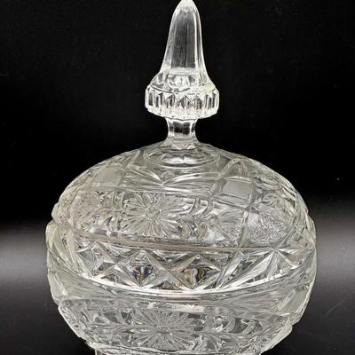 Vintage Footed Crystal Candy Dish with Lid