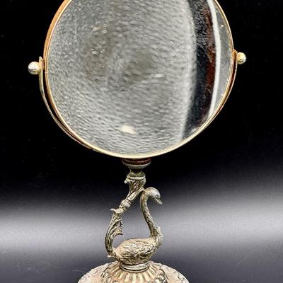 Art Nouveau Vanity Mirror with Ornate Swan Base