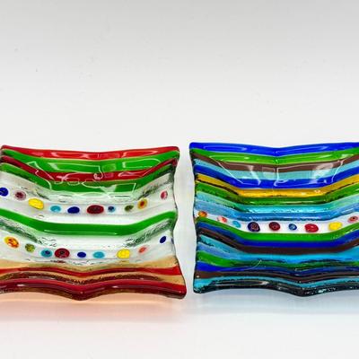 (2) Murano-style art glass trinket dish