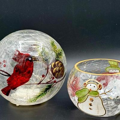 Light Up Cardinal Decoration & Snowman Bowl