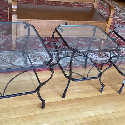 Three Piece Iron And Glass Tables