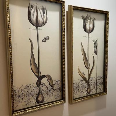 2 Large Floral Prints & Full Length Mirror