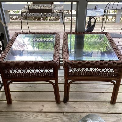 Pair Of Rattan/wicker Patio End Tables