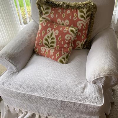 Covered White Upholstered Chair /Ottoman