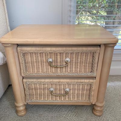Pair of Bassett blonde/wicker nightstands