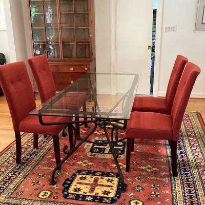 Glass Top Dining Room Table With Four Straight Back Chairs