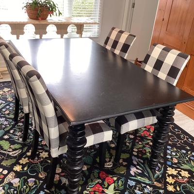Black Kitchen Table W/ 4 Plaid Chairs