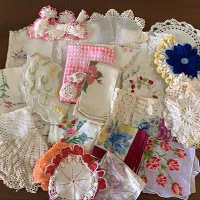 Vintage Linens - Crocheted, Embroidered Doilies Hankies