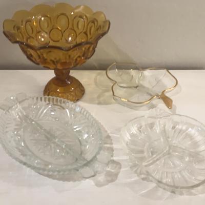 Vintage Orange Dish And 3 Segmented Glass Dishes 