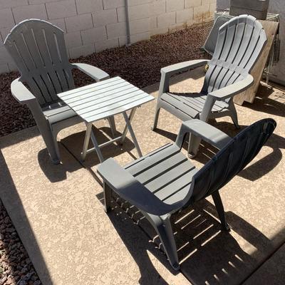 Plastic Chairs And Metal Side Table 