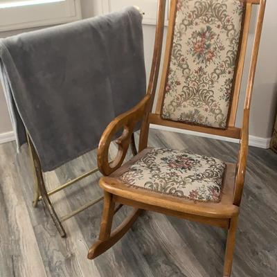Vintage Rocking Chair And Quilt Rack  