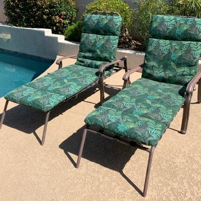 Two Blue Floral Pattern Outdoor Chairs