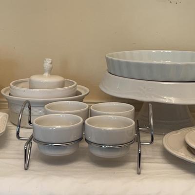 Assortment of White Glazed Ceramic Dishes & More