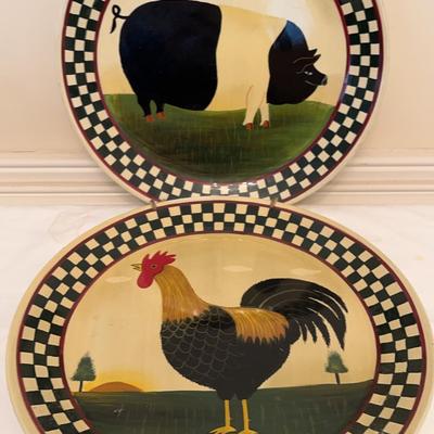 Pair of Sarah Akin-Smith Painted Barnyard Animal Plates
