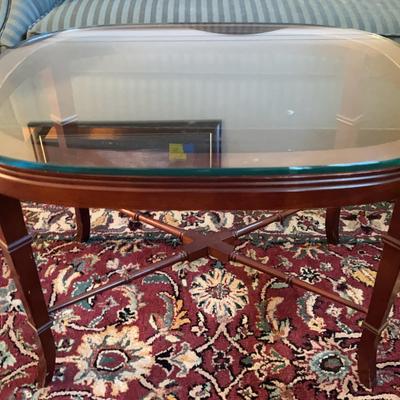 Glass-Top Wooden Coffee Table