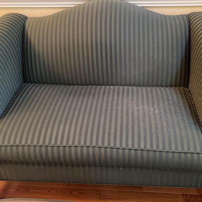 Striped Green Upholstered Wooden Loveseat