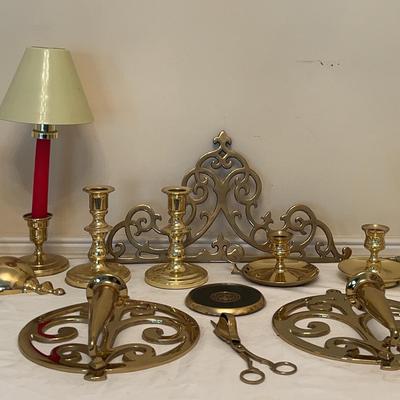 Assortment of Brass Candleholders, Sconces & More